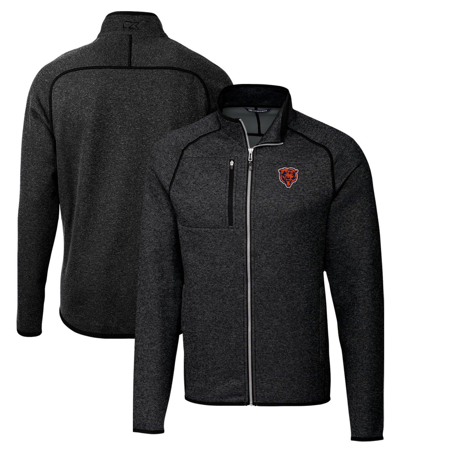 Men's Cutter & Buck Heather Charcoal Chicago Bears Throwback Logo Mainsail Sweater-Knit Full-Zip Jacket