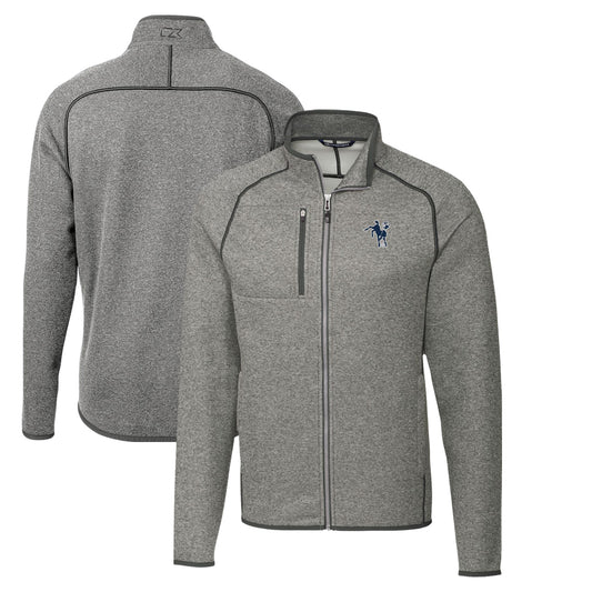 Men's Cutter & Buck Heather Gray Indianapolis Colts Throwback Logo Mainsail Sweater-Knit Full-Zip Jacket