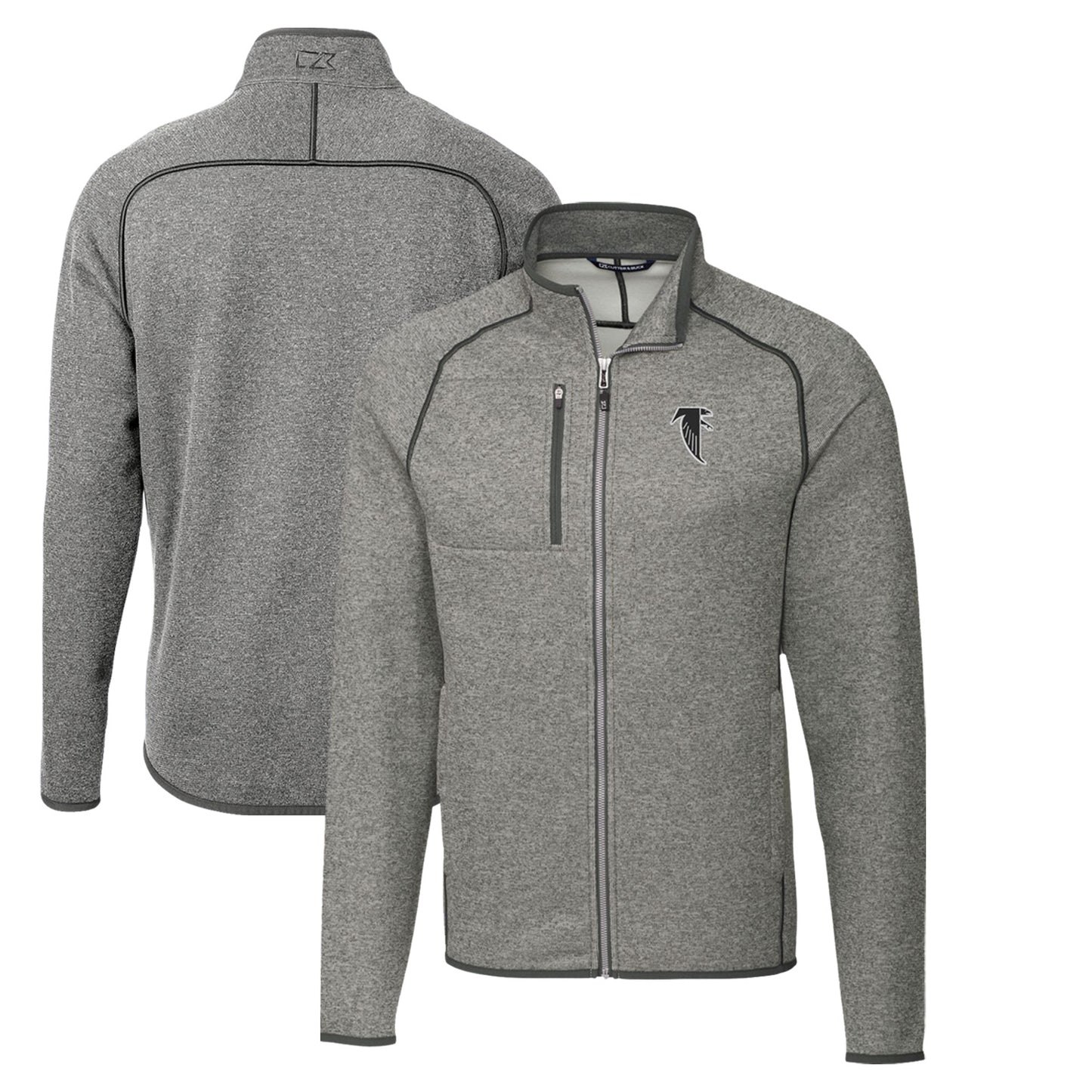 Men's Cutter & Buck Heather Gray Atlanta Falcons Throwback Logo Mainsail Sweater-Knit Full-Zip Jacket