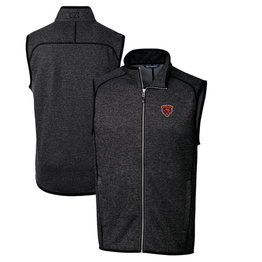 Men's Cutter & Buck Heather Charcoal Chicago Bears Throwback Logo Mainsail Sweater-Knit Full-Zip Vest