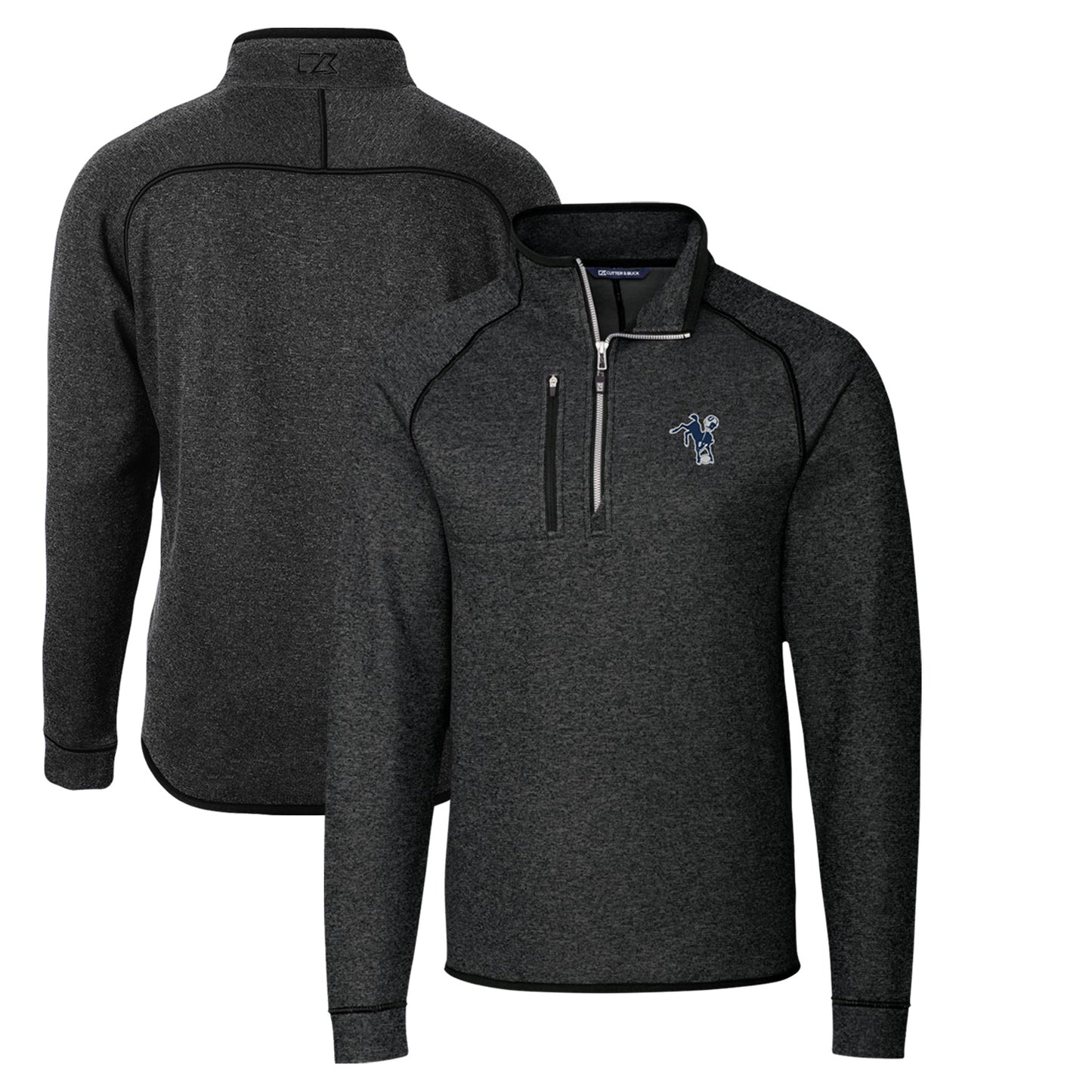 Men's Cutter & Buck Heather Charcoal Indianapolis Colts Throwback Logo Mainsail Sweater-Knit Half-Zip Pullover Jacket