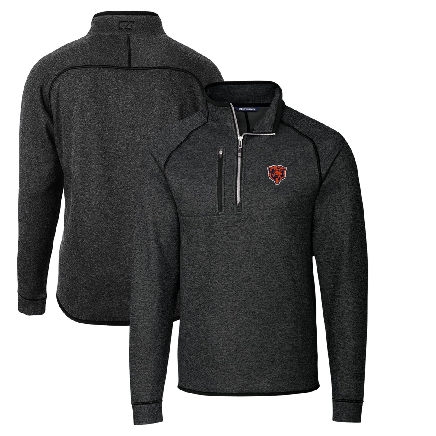 Men's Cutter & Buck Heather Charcoal Chicago Bears Throwback Logo Mainsail Sweater-Knit Half-Zip Pullover Jacket