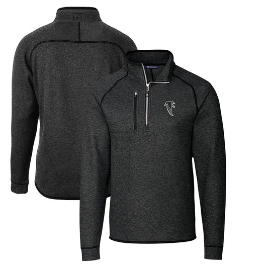 Men's Cutter & Buck Heather Charcoal Atlanta Falcons Throwback Logo Mainsail Sweater-Knit Half-Zip Pullover Jacket