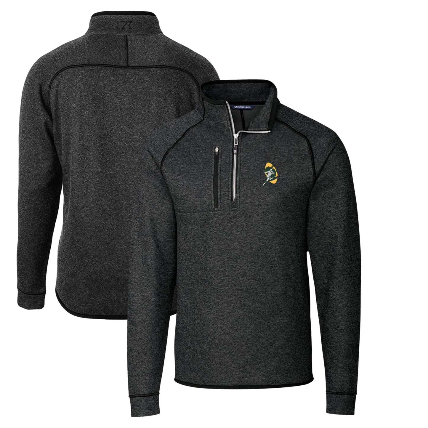 Men's Cutter & Buck Heather Charcoal Green Bay Packers Throwback Logo Mainsail Sweater-Knit Half-Zip Pullover Jacket