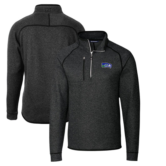 Men's Cutter & Buck Heather Charcoal Seattle Seahawks Throwback Logo Mainsail Sweater-Knit Half-Zip Pullover Jacket