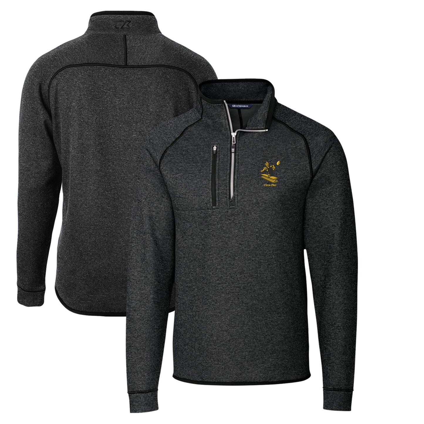 Men's Cutter & Buck Heather Charcoal Pittsburgh Steelers Throwback Logo Mainsail Sweater-Knit Half-Zip Pullover Jacket