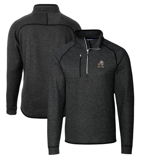 Men's Cutter & Buck Heather Charcoal Cleveland Browns Throwback Logo Mainsail Sweater-Knit Half-Zip Pullover Jacket