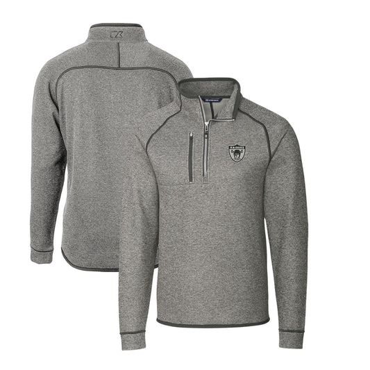 Men's Cutter & Buck Heather Gray Las Vegas Raiders Throwback Logo Mainsail Sweater-Knit Half-Zip Pullover Jacket