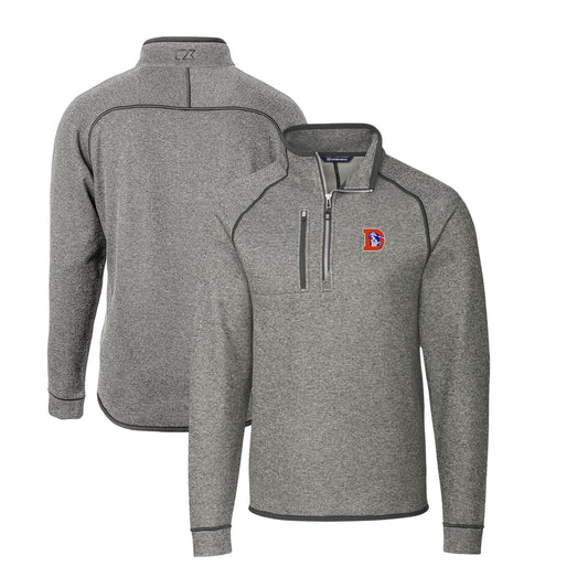 Men's Cutter & Buck Heather Gray Denver Broncos Throwback Logo Mainsail Sweater-Knit Half-Zip Pullover Jacket