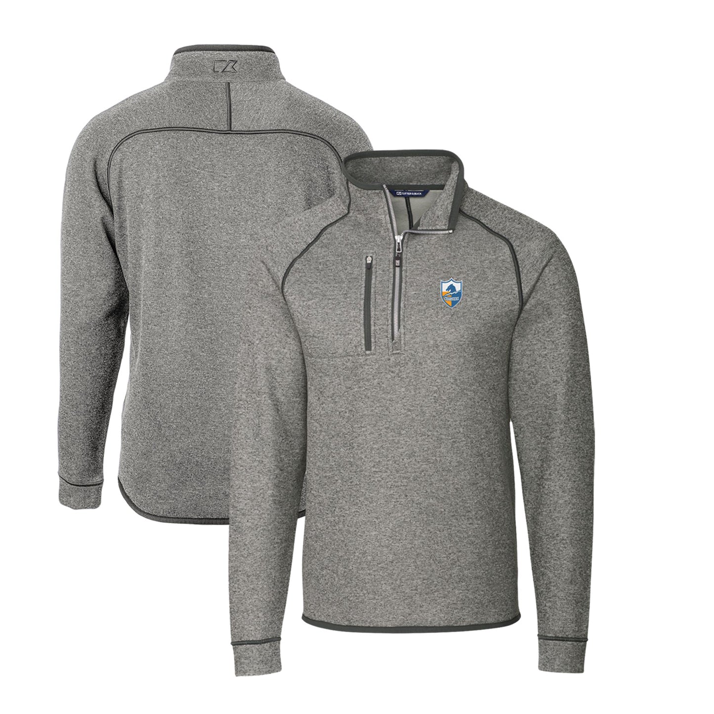 Men's Cutter & Buck Heather Gray Los Angeles Chargers Throwback Logo Mainsail Sweater-Knit Half-Zip Pullover Jacket