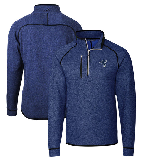 Men's Cutter & Buck Heather Royal Indianapolis Colts Throwback Logo Mainsail Sweater-Knit Half-Zip Pullover Jacket