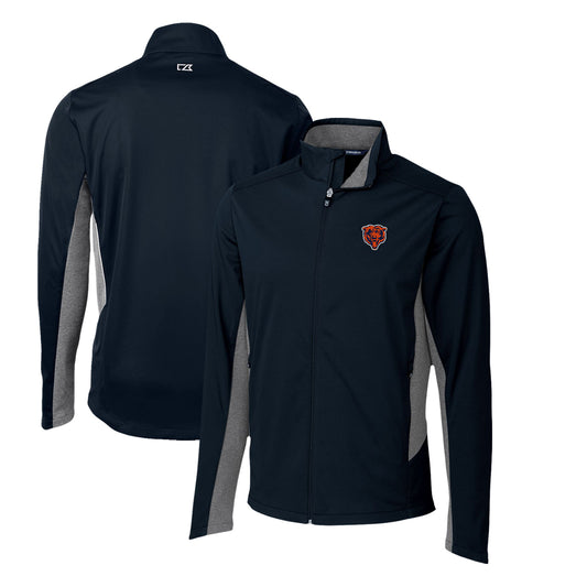 Men's Cutter & Buck Navy Chicago Bears Throwback Logo Navigate Softshell Full-Zip Jacket