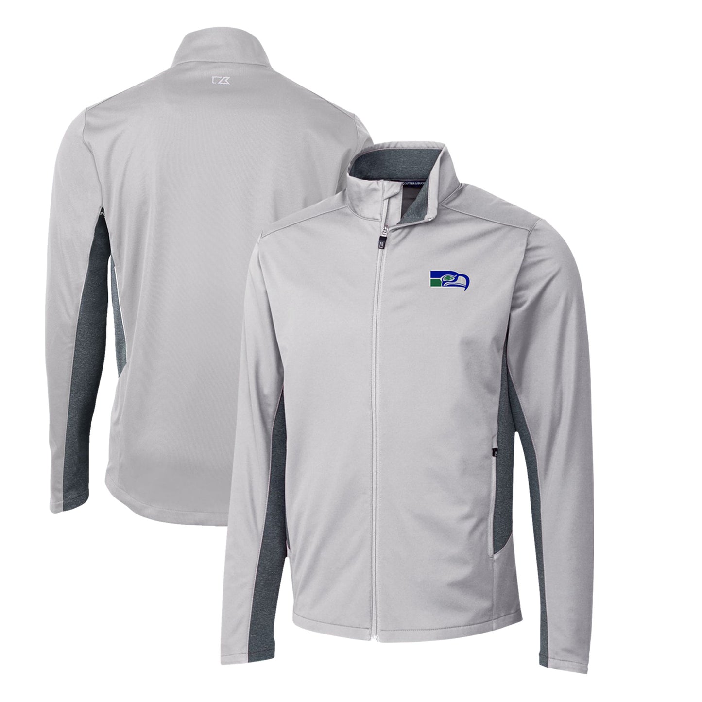 Men's Cutter & Buck Gray Seattle Seahawks Throwback Logo Navigate Softshell Full-Zip Jacket