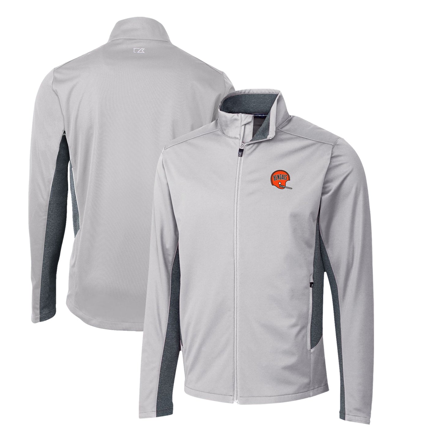 Men's Cutter & Buck Gray Cincinnati Bengals Throwback Logo Navigate Softshell Full-Zip Jacket