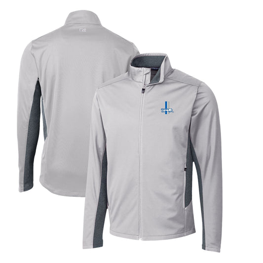 Men's Cutter & Buck Gray Detroit Lions Throwback Logo Navigate Softshell Full-Zip Jacket