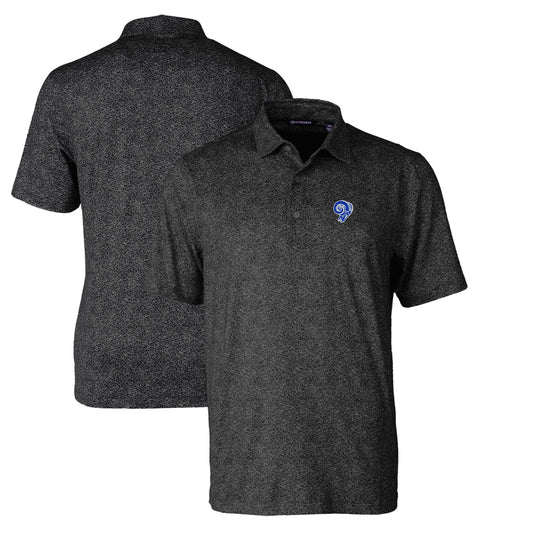 Men's Cutter & Buck Black Los Angeles Rams Throwback Logo Pike Constellation Stretch Polo