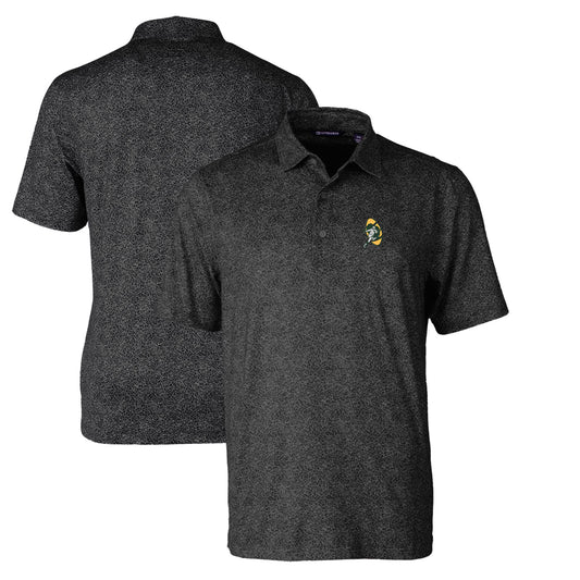 Men's Cutter & Buck Black Green Bay Packers Throwback Logo Pike Constellation Stretch Polo