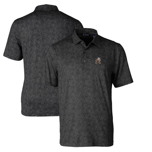 Men's Cutter & Buck Black Cleveland Browns Throwback Logo Pike Constellation Stretch Polo