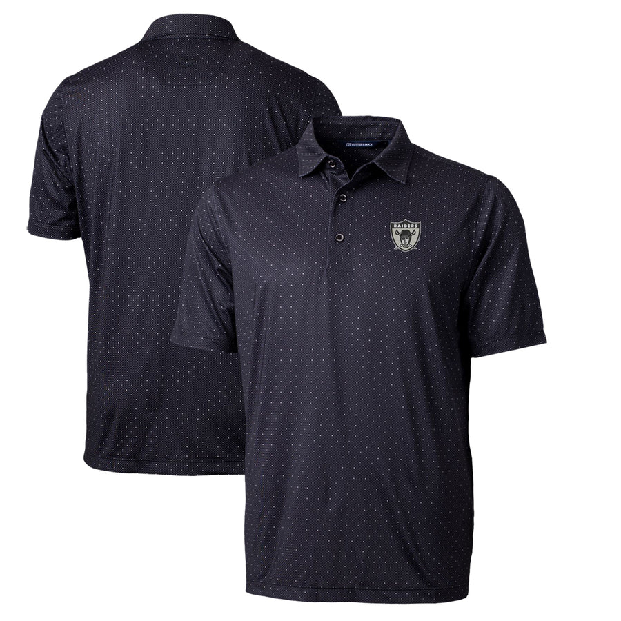 Men's Cutter & Buck Black Las Vegas Raiders Throwback Logo Pike Double Dot Print Stretch Polo