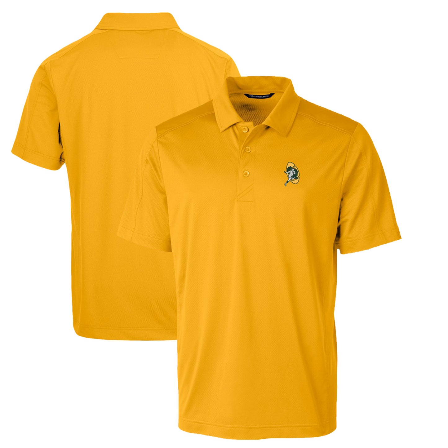 Men's Cutter & Buck Gold Green Bay Packers Throwback Logo Prospect Textured Stretch Polo