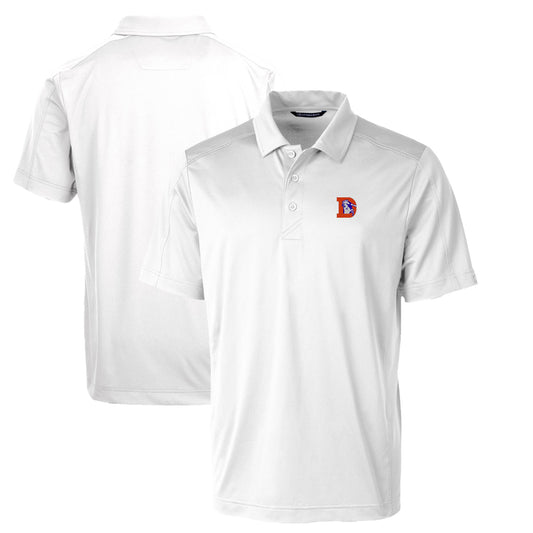 Men's Cutter & Buck White Denver Broncos Throwback Logo Prospect Textured Stretch Polo