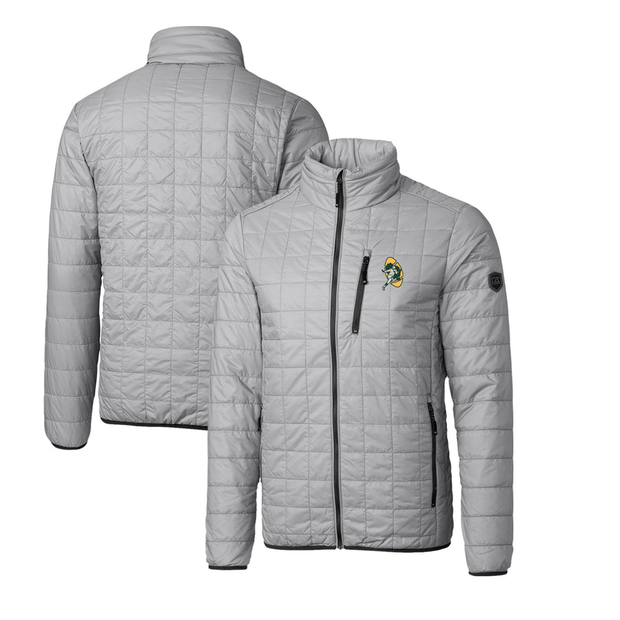 Men's Cutter & Buck Gray Green Bay Packers Throwback Logo Rainier PrimaLoft Eco Insulated Full-Zip Puffer Jacket