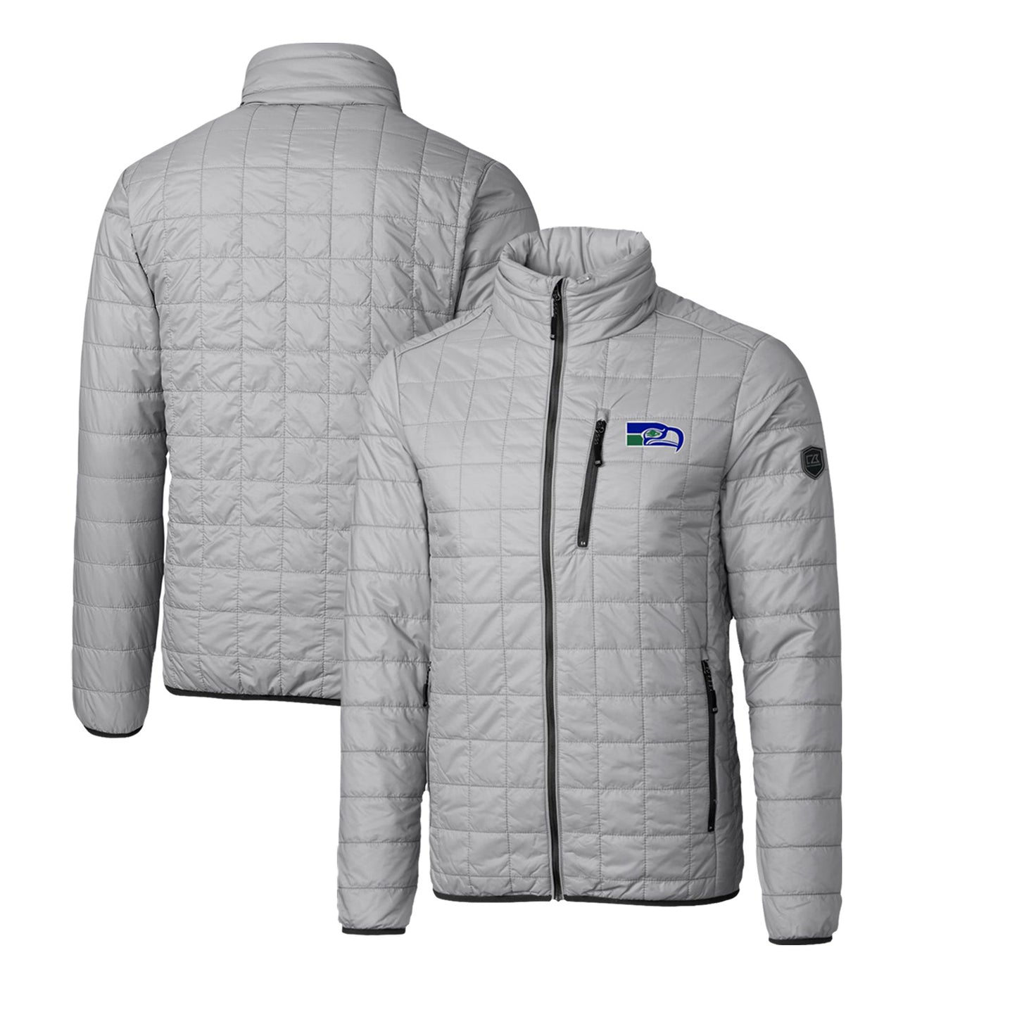 Men's Cutter & Buck Gray Seattle Seahawks Throwback Logo Rainier PrimaLoft Eco Insulated Full-Zip Puffer Jacket