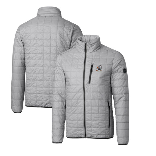 Men's Cutter & Buck Gray Cleveland Browns Throwback Logo Rainier PrimaLoft Eco Insulated Full-Zip Puffer Jacket