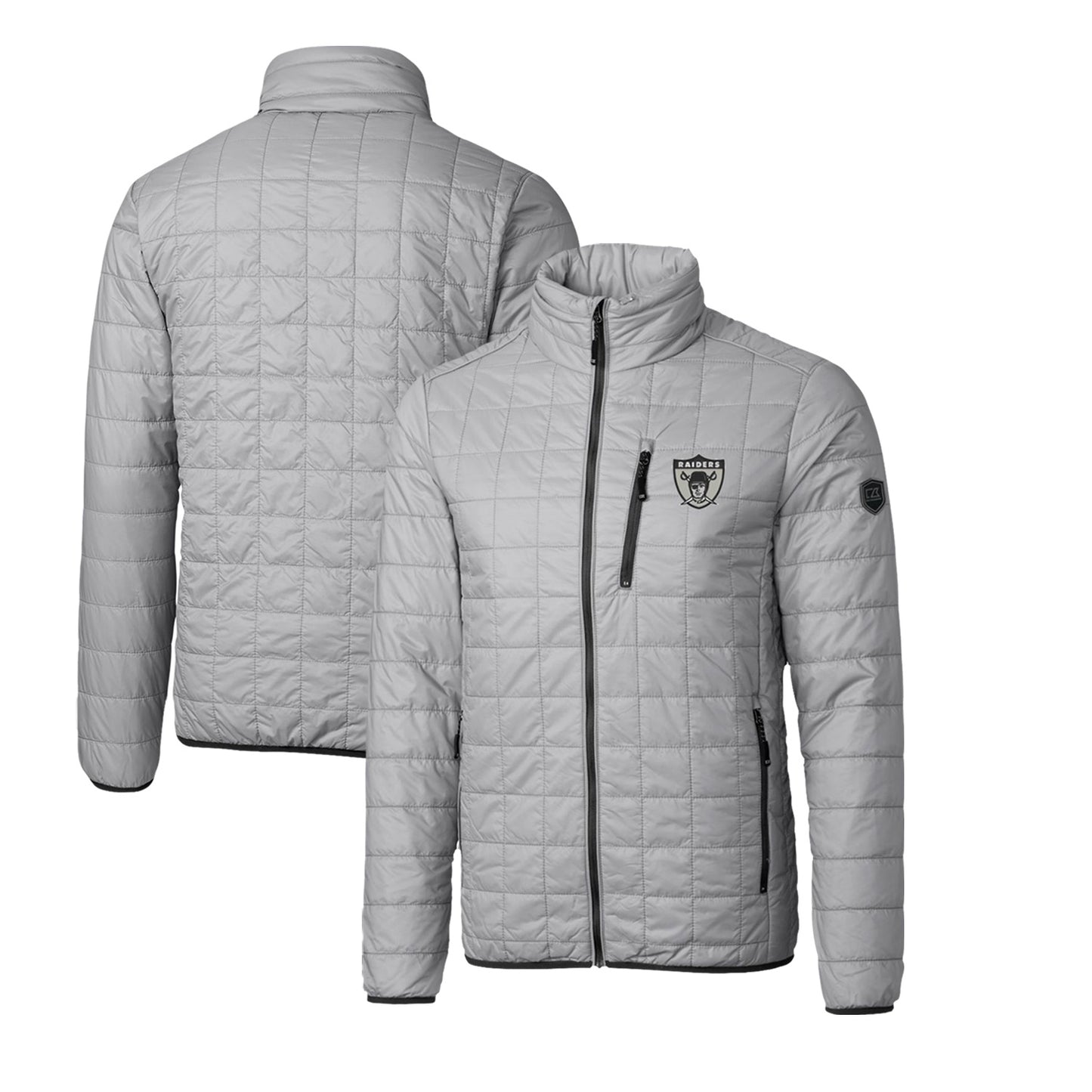 Men's Cutter & Buck Gray Las Vegas Raiders Throwback Logo Rainier PrimaLoft Eco Insulated Full-Zip Puffer Jacket