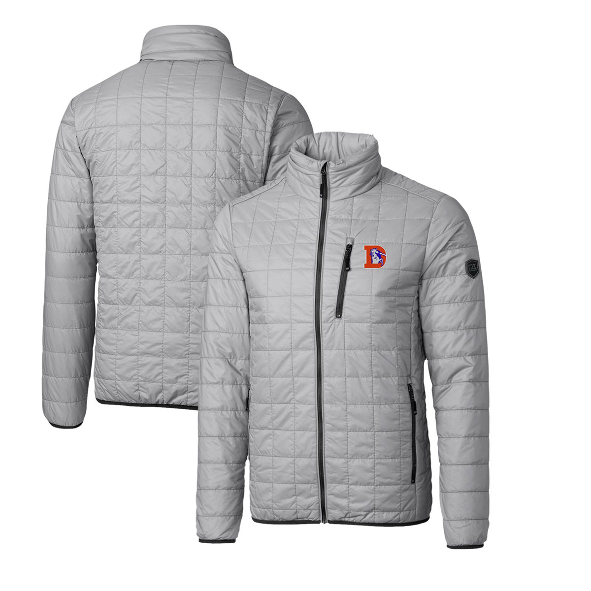 Men's Cutter & Buck Gray Denver Broncos Throwback Logo Rainier PrimaLoft Eco Insulated Full-Zip Puffer Jacket