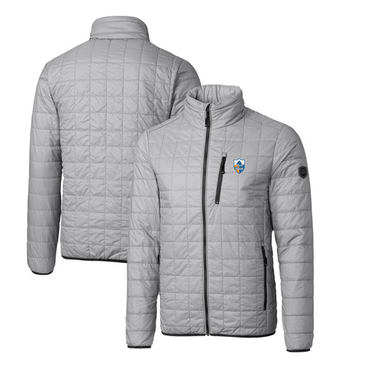 Men's Cutter & Buck Gray Los Angeles Chargers Throwback Logo Rainier PrimaLoft Eco Insulated Full-Zip Puffer Jacket