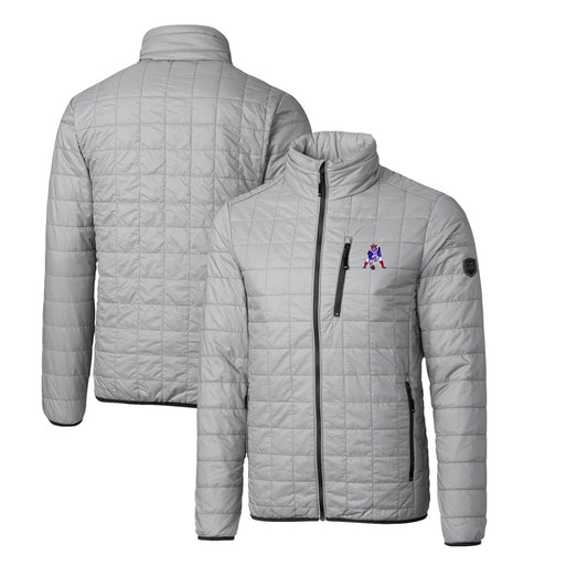 Men's Cutter & Buck Gray New England Patriots Throwback Logo Rainier PrimaLoft Eco Insulated Full-Zip Puffer Jacket