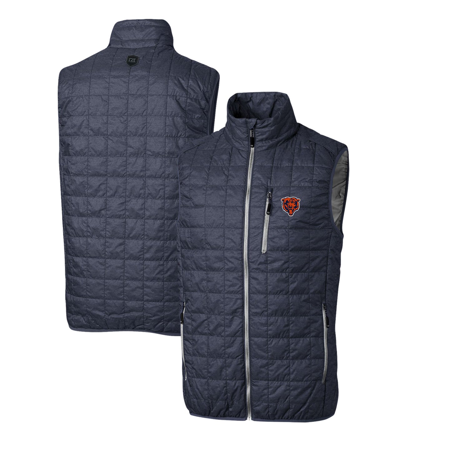 Men's Cutter & Buck Heather Navy Chicago Bears Throwback Logo Rainier PrimaLoft Eco Insulated Full-Zip Puffer Vest