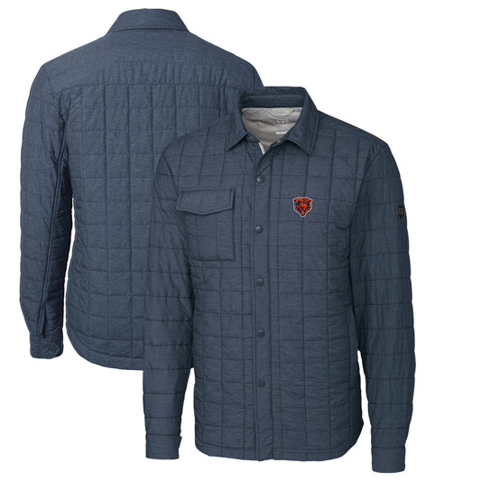 Men's Cutter & Buck Heather Navy Chicago Bears Throwback Logo Rainier PrimaLoft Eco Insulated Quilted Button-Up Shacket