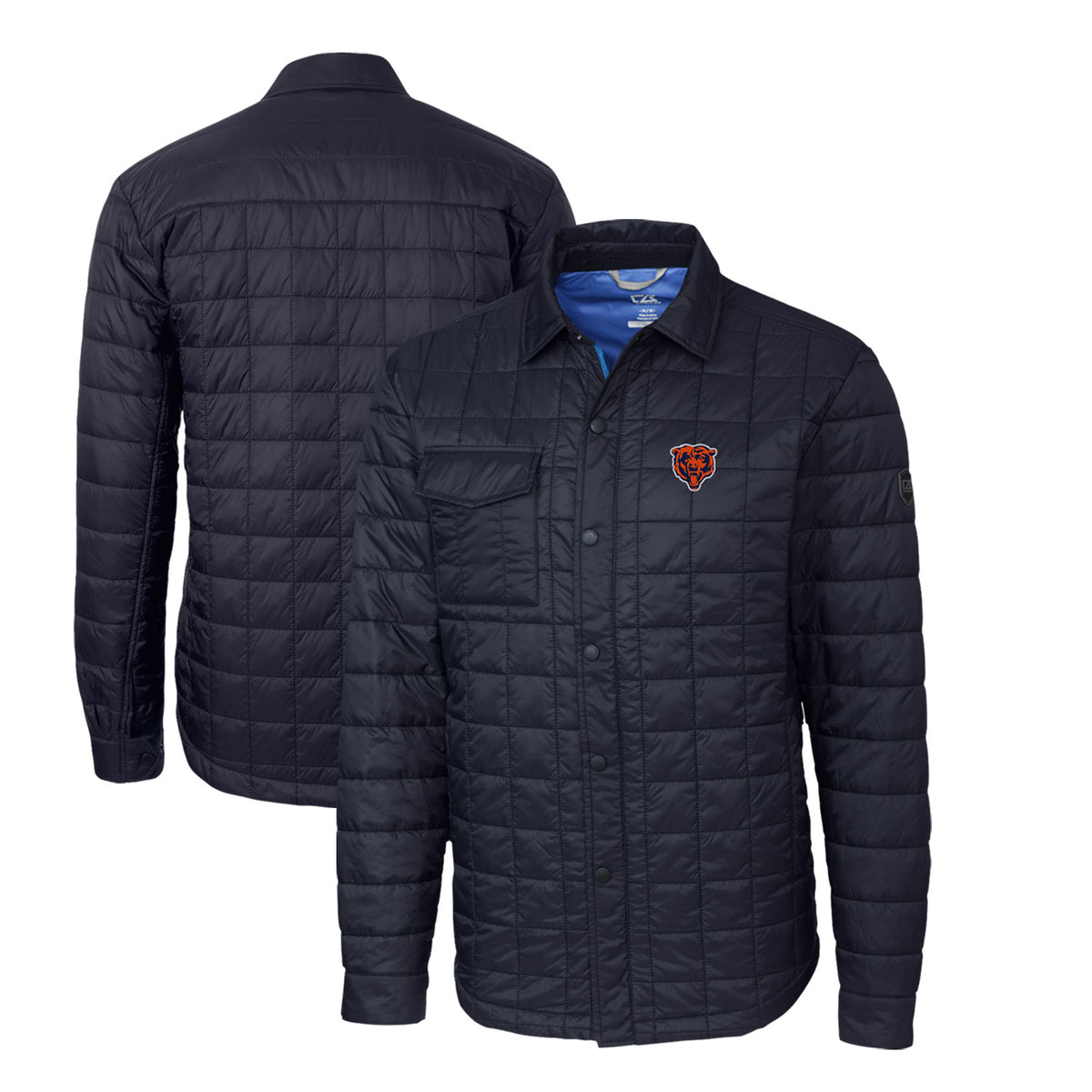 Men's Cutter & Buck Navy Chicago Bears Throwback Logo Rainier PrimaLoft Eco Insulated Quilted Button-Up Shacket