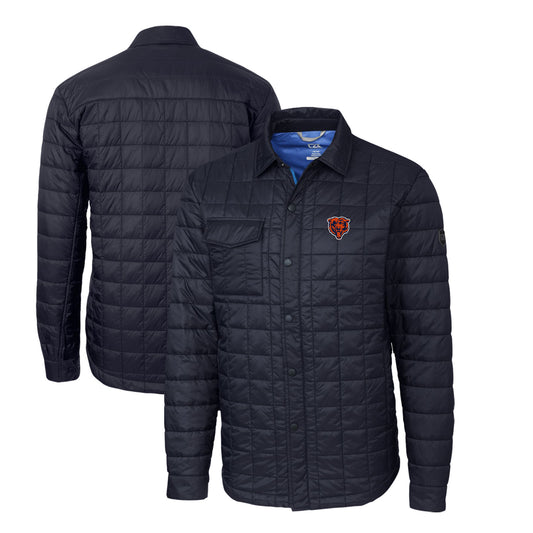 Men's Cutter & Buck Navy Chicago Bears Throwback Logo Rainier PrimaLoft Eco Insulated Quilted Button-Up Shacket