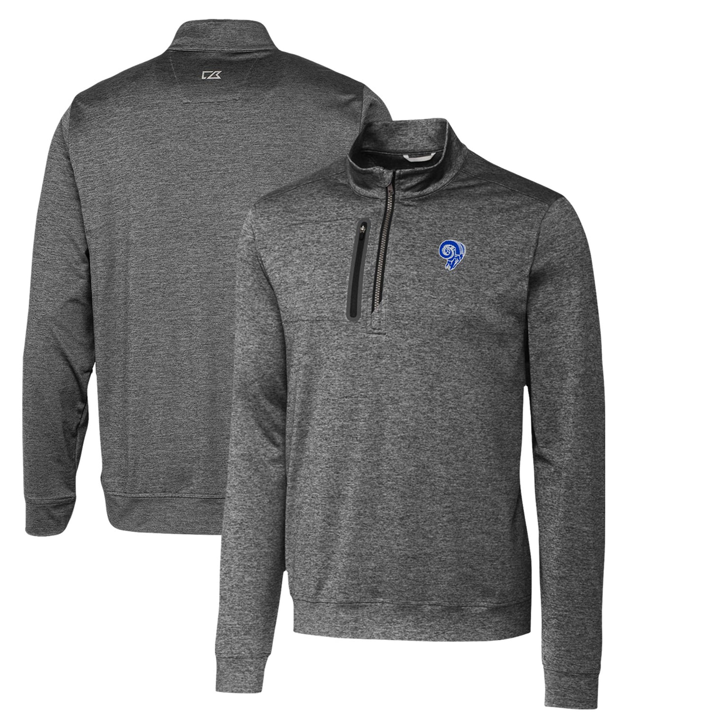 Men's Cutter & Buck Steel Los Angeles Rams Stealth Heathered Throwback Logo Quarter-Zip Pullover Top