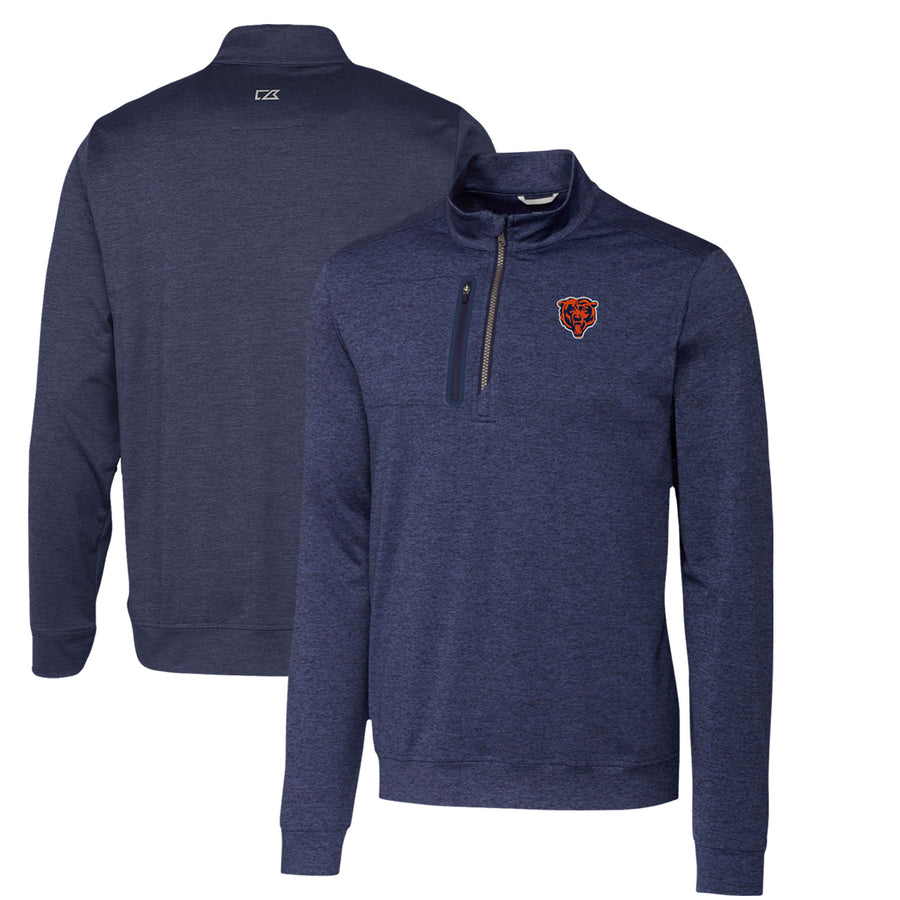 Men's Cutter & Buck Navy Chicago Bears Stealth Heathered Throwback Logo Quarter-Zip Pullover Top