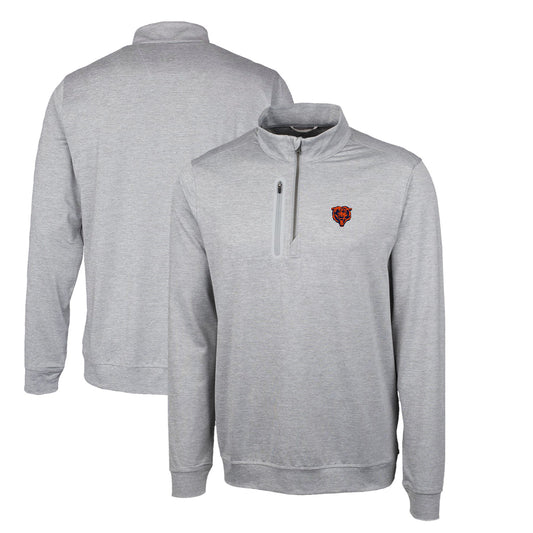 Men's Cutter & Buck Gray Chicago Bears Stealth Heathered Throwback Logo Quarter-Zip Pullover Top