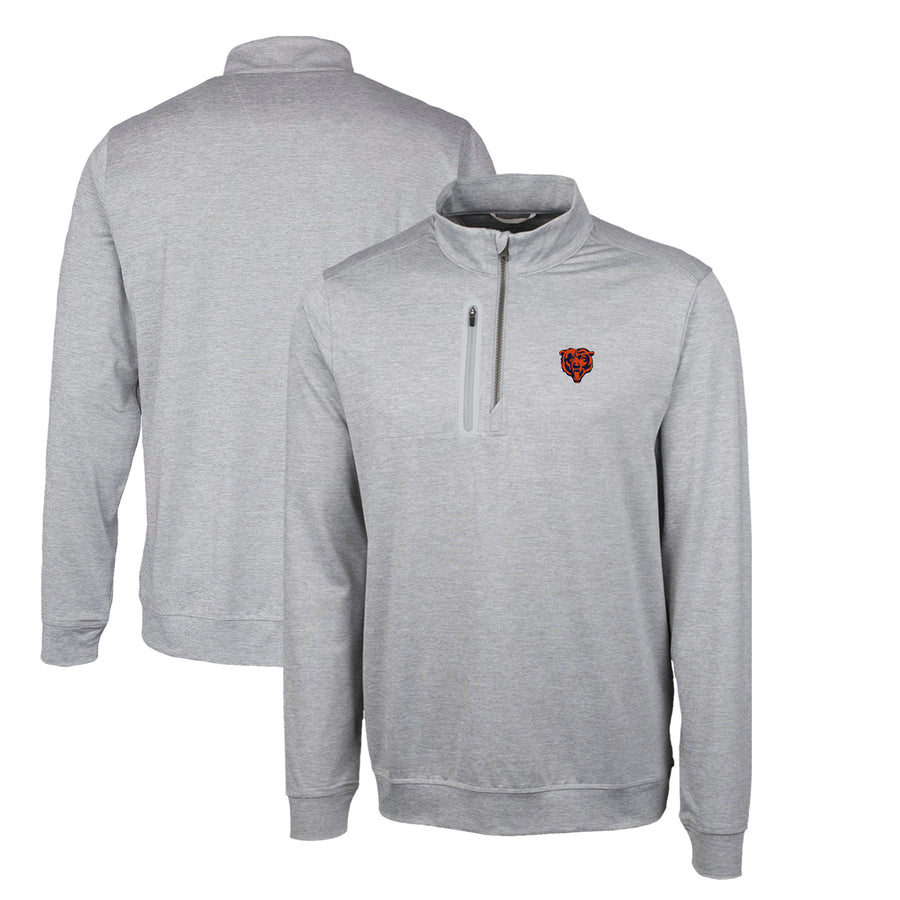 Men's Cutter & Buck Gray Chicago Bears Stealth Heathered Throwback Logo Quarter-Zip Pullover Top