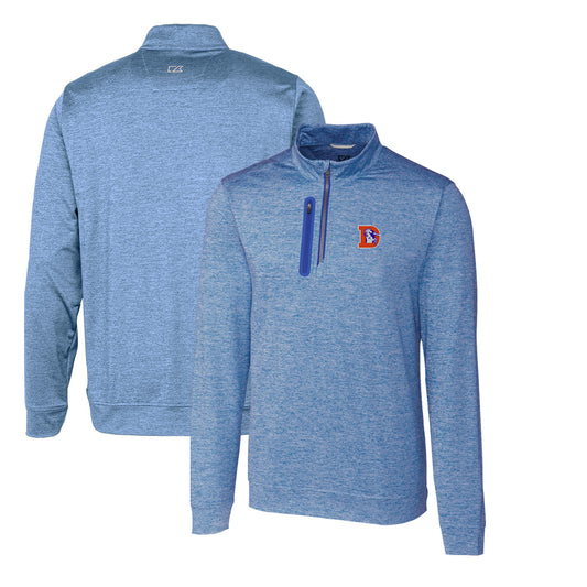 Men's Cutter & Buck Royal Denver Broncos Stealth Heathered Throwback Logo Quarter-Zip Pullover Top