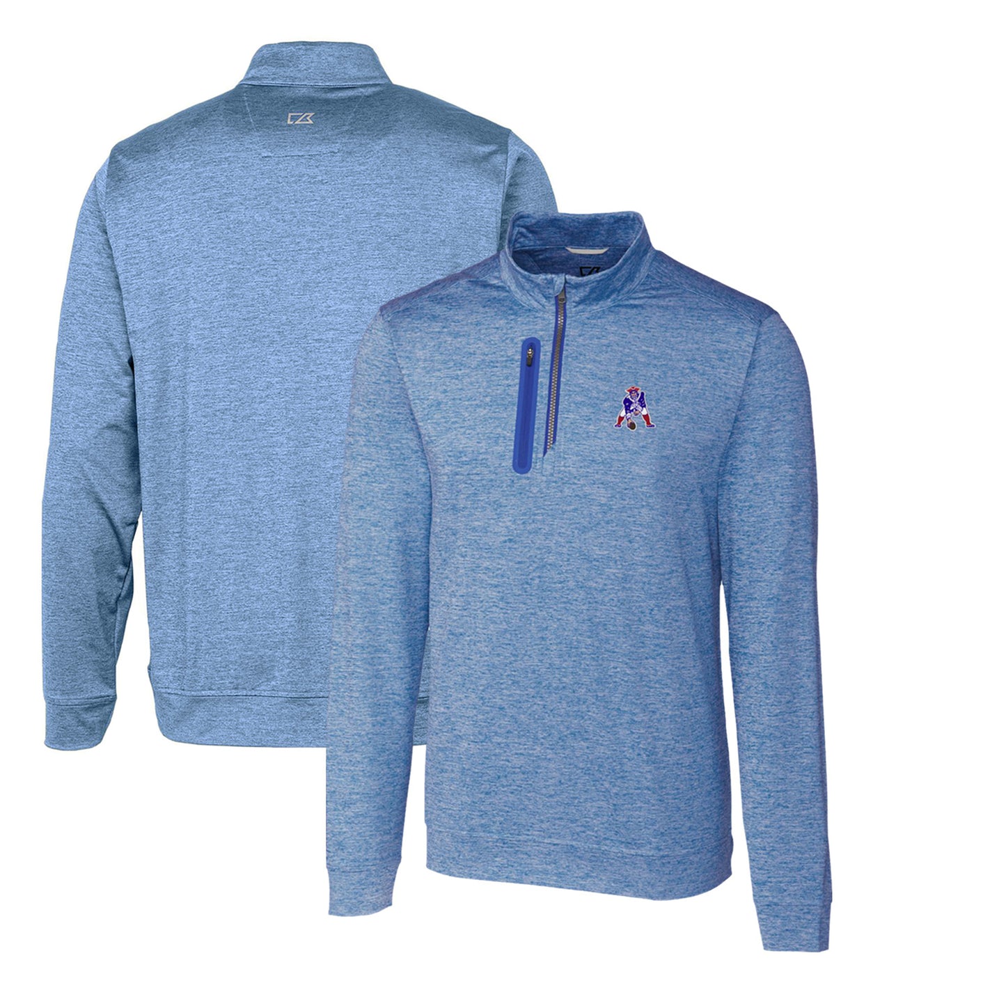 Men's Cutter & Buck Royal New England Patriots Stealth Heathered Throwback Logo Quarter-Zip Pullover Top