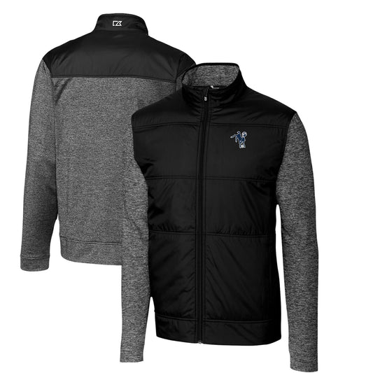 Men's Cutter & Buck Black Indianapolis Colts Throwback Logo Stealth Hybrid Quilted Full-Zip Windbreaker Jacket