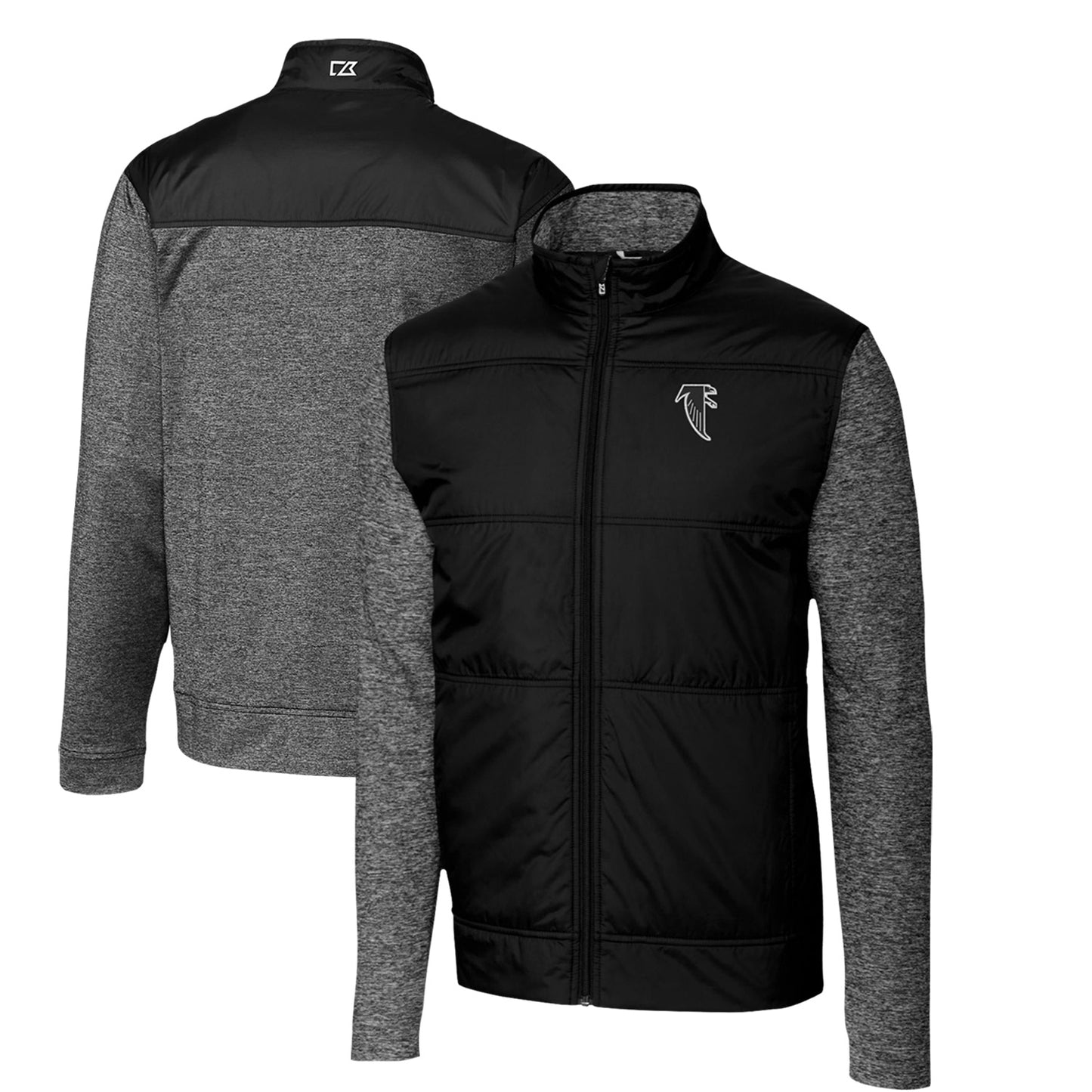 Men's Cutter & Buck Black Atlanta Falcons Throwback Logo Stealth Hybrid Quilted Full-Zip Windbreaker Jacket