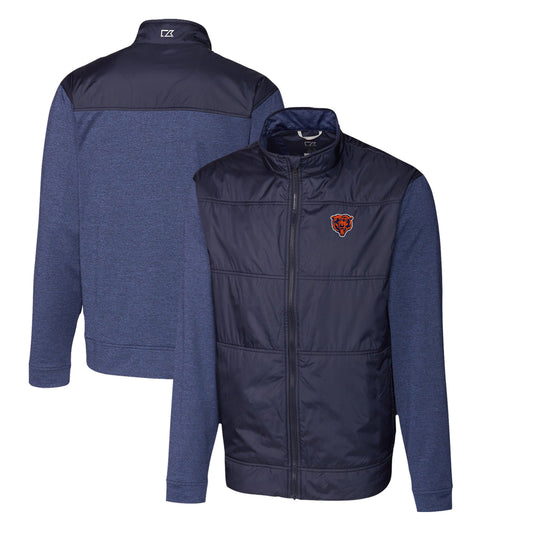 Men's Cutter & Buck Navy Chicago Bears Throwback Logo Stealth Hybrid Quilted Full-Zip Windbreaker Jacket