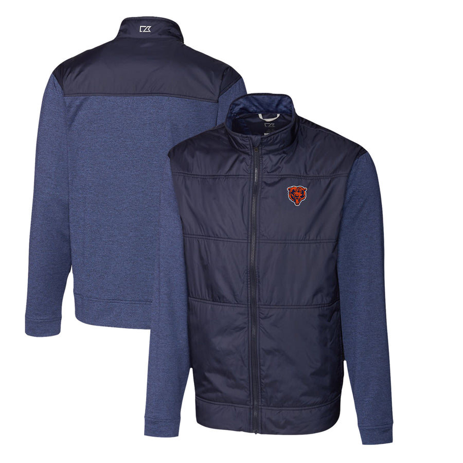 Men's Cutter & Buck Navy Chicago Bears Throwback Logo Stealth Hybrid Quilted Full-Zip Windbreaker Jacket