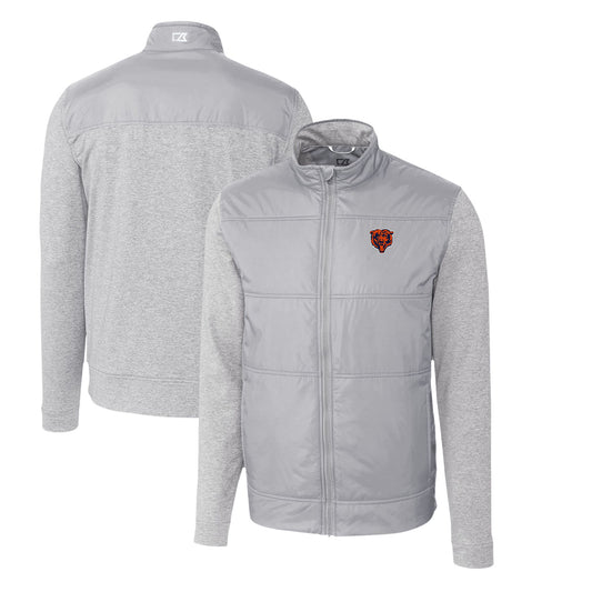 Men's Cutter & Buck Gray Chicago Bears Throwback Logo Stealth Hybrid Quilted Full-Zip Windbreaker Jacket