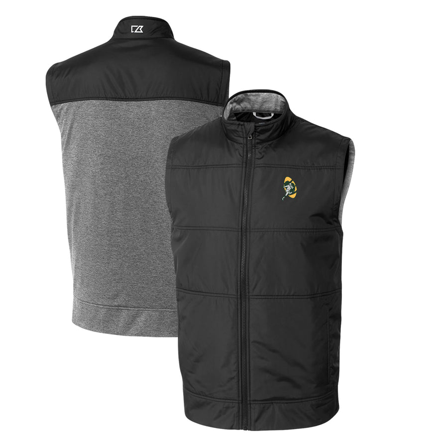Men's Cutter & Buck Black Green Bay Packers Throwback Logo Stealth Hybrid Quilted Windbreaker Full-Zip Vest