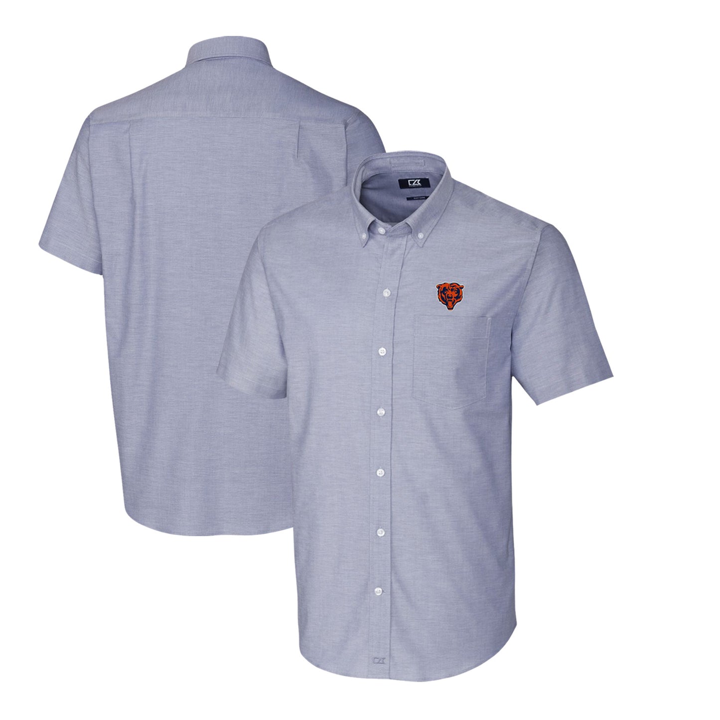 Men's Cutter & Buck Light Blue Chicago Bears Throwback Logo Stretch Oxford Button-Down Short Sleeve Shirt