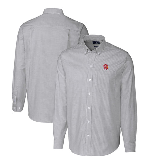 Men's Cutter & Buck Charcoal Tampa Bay Buccaneers Throwback Logo Stretch Oxford Stripe Long Sleeve Button Down Shirt